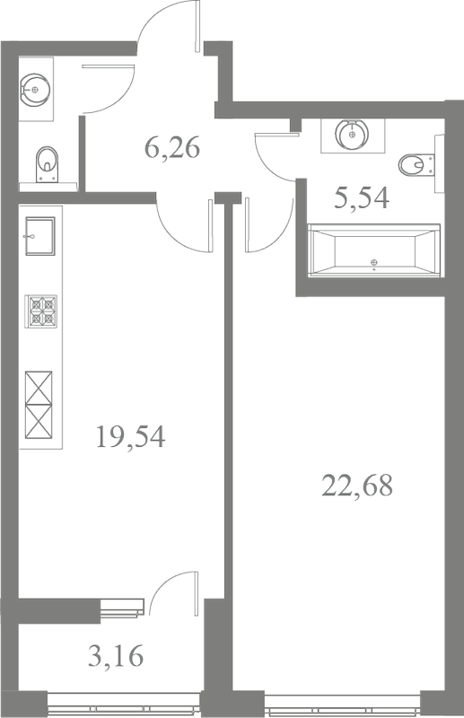 План квартиры №134 с 1 спальней на 2 этаже 3 корпуса ЖК Familia