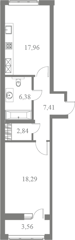 План квартиры №166 с 1 спальней на 2 этаже 3 корпуса ЖК Familia