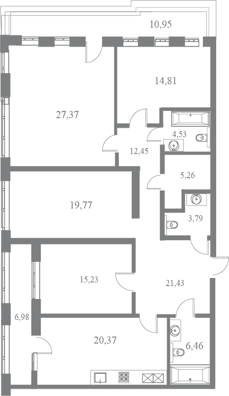 План квартиры №87 с 4 спальнями на 8 этаже 3 корпуса ЖК Familia