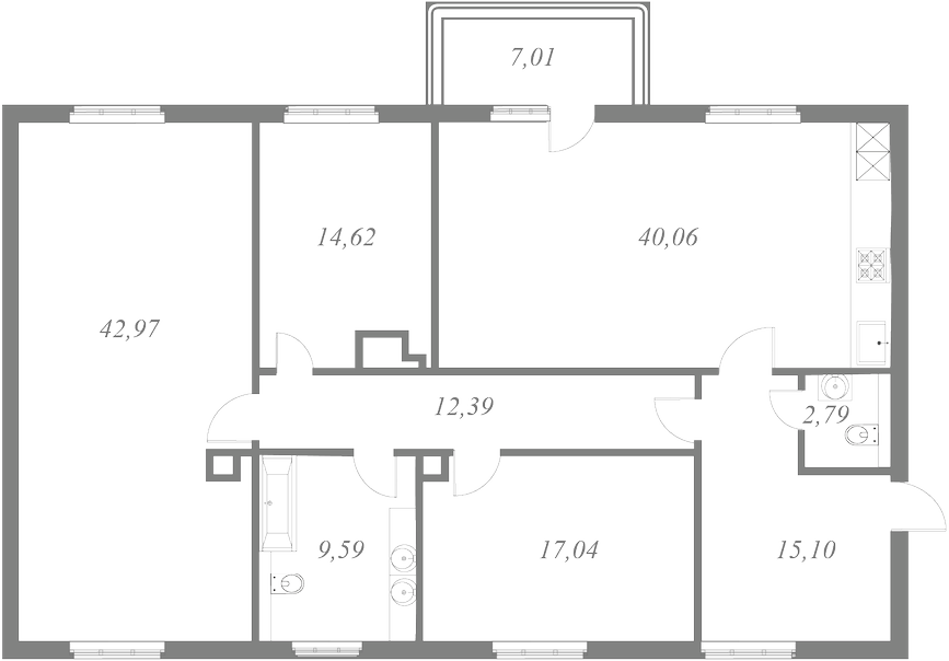 План квартиры №109 с 3 спальнями на 8 этаже 1 корпуса ЖК NEVA HAUS