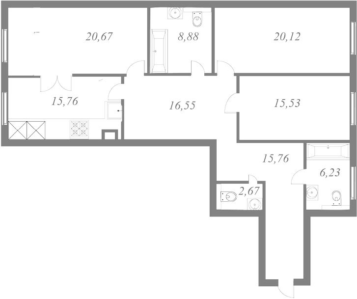 План квартиры №11 с 3 спальнями на 4 этаже 1 корпуса ЖК NEVA HAUS