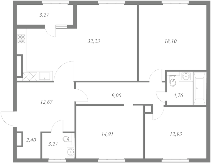 План квартиры №127 с 3 спальнями на 9 этаже 1 корпуса ЖК NEVA HAUS