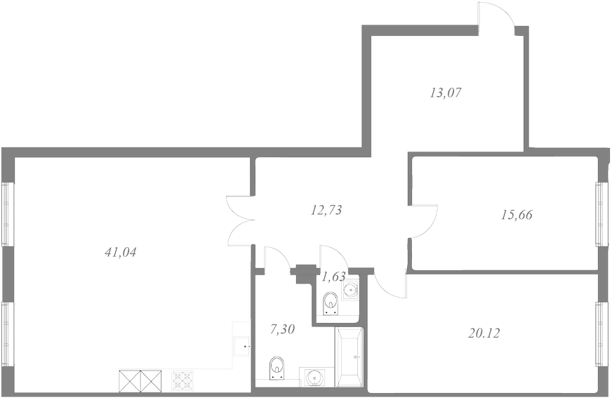 План квартиры №140 с 2 спальнями на 3 этаже 1 корпуса ЖК NEVA HAUS