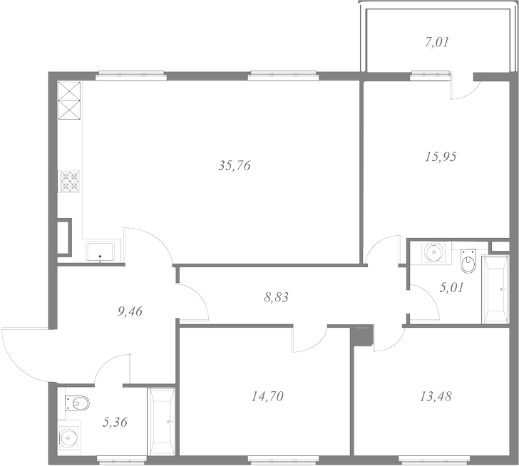 План квартиры №157 с 3 спальнями на 8 этаже 1 корпуса ЖК NEVA HAUS