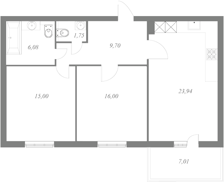 План квартиры №17 с 2 спальнями на 5 этаже 1 корпуса ЖК NEVA HAUS