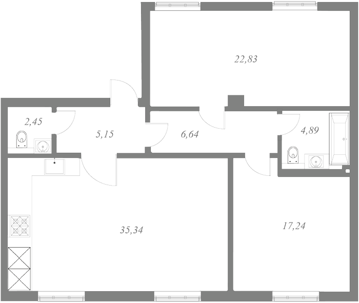 План квартиры №3 с 2 спальнями на 1 этаже 1 корпуса ЖК NEVA HAUS