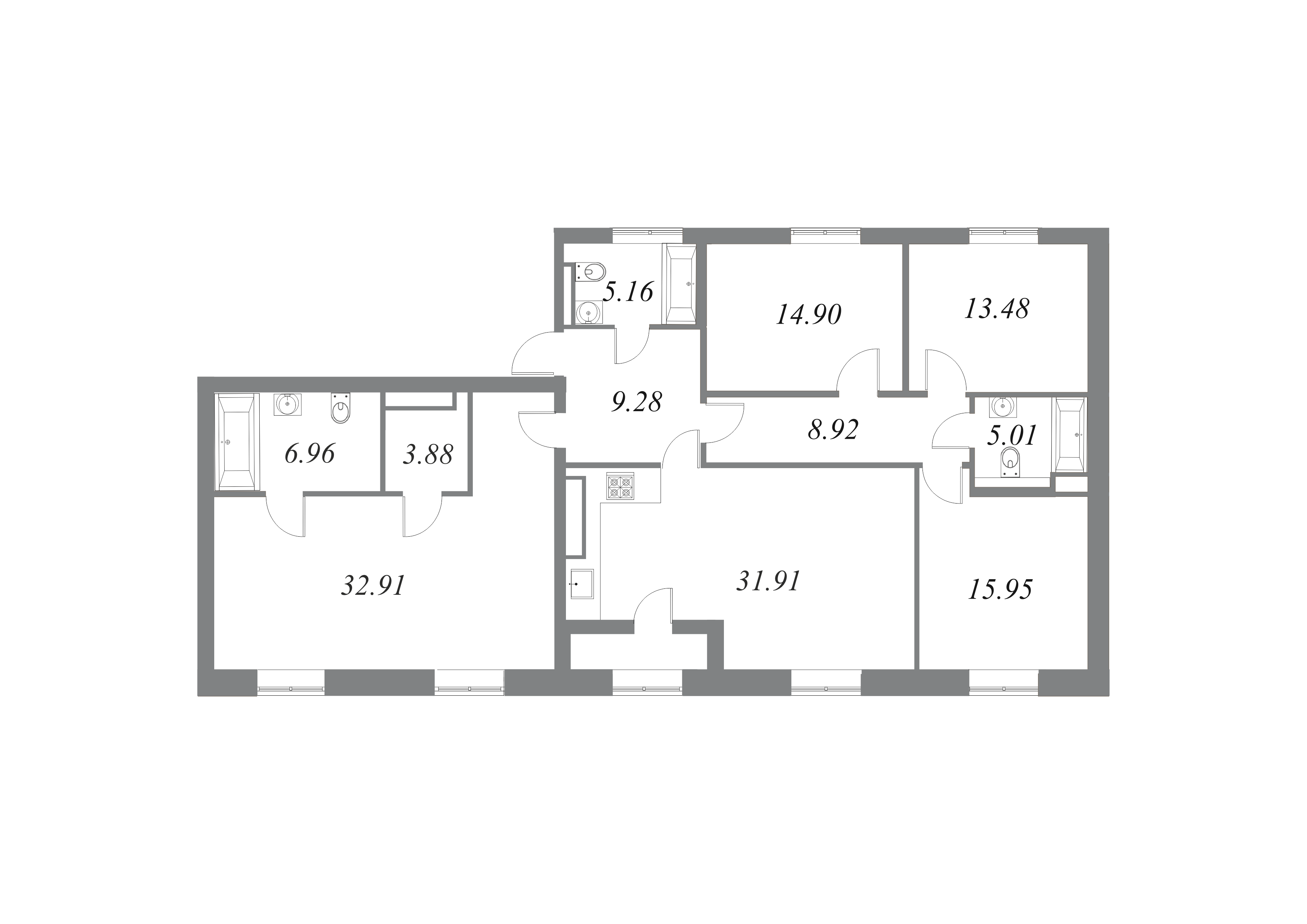 План квартиры №34 с 4 спальнями на 9 этаже 1 корпуса ЖК NEVA HAUS