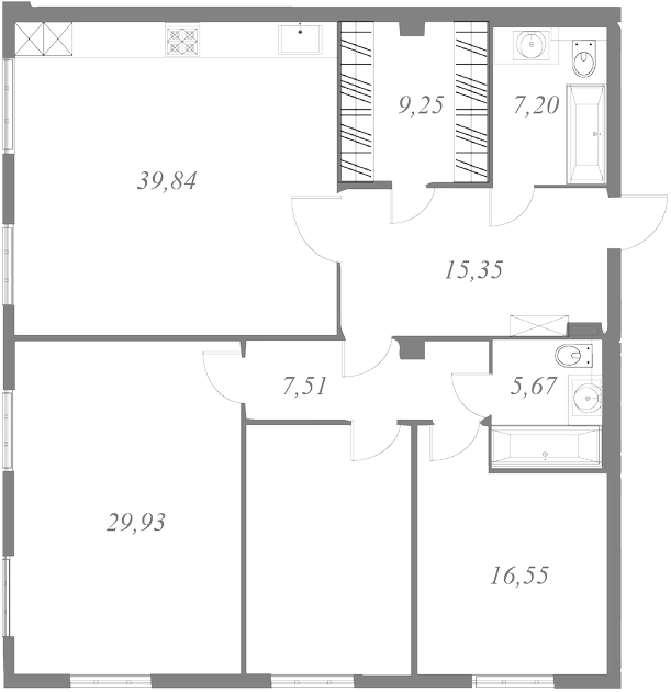 План квартиры №4 с 3 спальнями на 2 этаже 1 корпуса ЖК NEVA HAUS