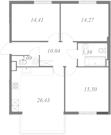 План квартиры №40 с 3 спальнями на 3 этаже 1 корпуса ЖК NEVA HAUS