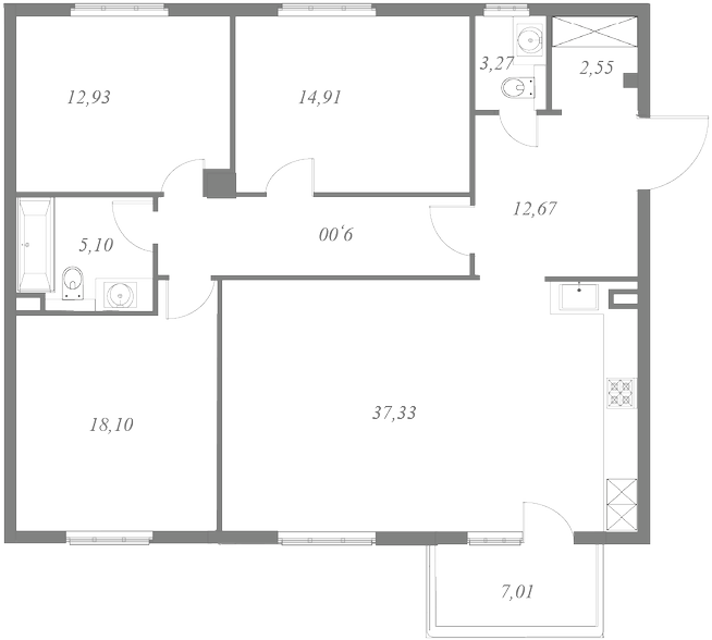 План квартиры №43 с 3 спальнями на 5 этаже 1 корпуса ЖК NEVA HAUS