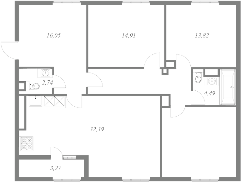 План квартиры №131 с 3 спальнями на 9 этаже 1 корпуса ЖК NEVA HAUS