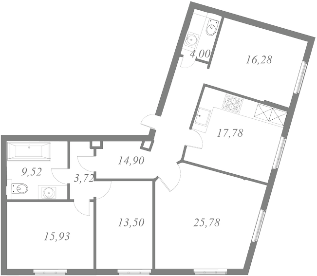 План квартиры №57 с 4 спальнями на 2 этаже 1 корпуса ЖК NEVA HAUS