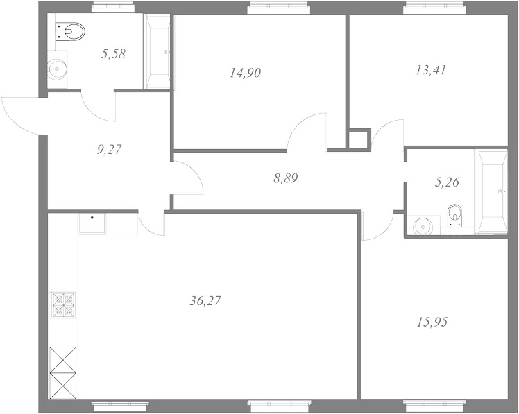 План квартиры №135 с 3 спальнями на 2 этаже 1 корпуса ЖК NEVA HAUS