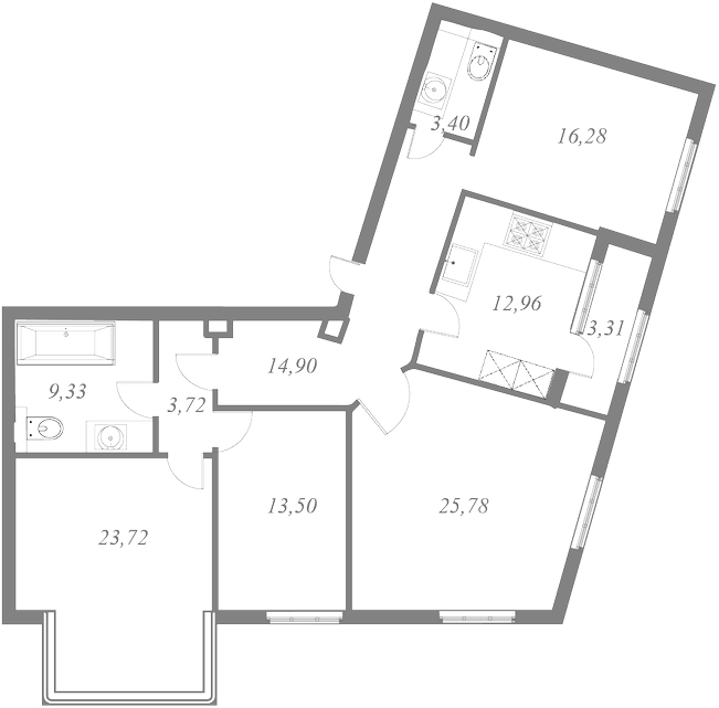 План квартиры №73 с 3 спальнями на 5 этаже 1 корпуса ЖК NEVA HAUS