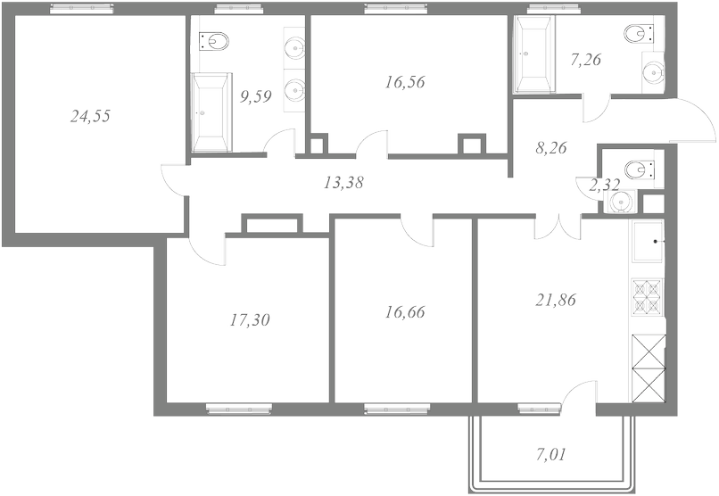 План квартиры №71 с 4 спальнями на 6 этаже 1 корпуса ЖК NEVA HAUS