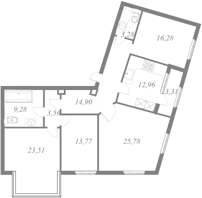 План квартиры №72 с 4 спальнями на 6 этаже 1 корпуса ЖК NEVA HAUS