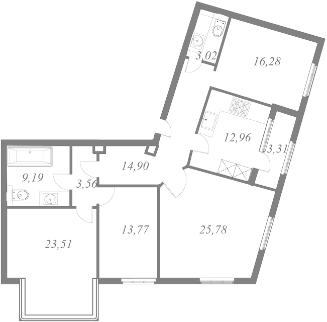 План квартиры №78 с 4 спальнями на 8 этаже 1 корпуса ЖК NEVA HAUS