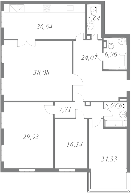 План квартиры №8 с 4 спальнями на 3 этаже 1 корпуса ЖК NEVA HAUS