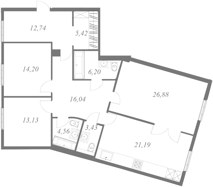 План квартиры №82 с 3 спальнями на 2 этаже 1 корпуса ЖК NEVA HAUS