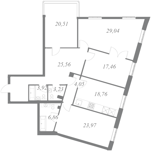 План квартиры №88 с 4 спальнями на 3 этаже 1 корпуса ЖК NEVA HAUS