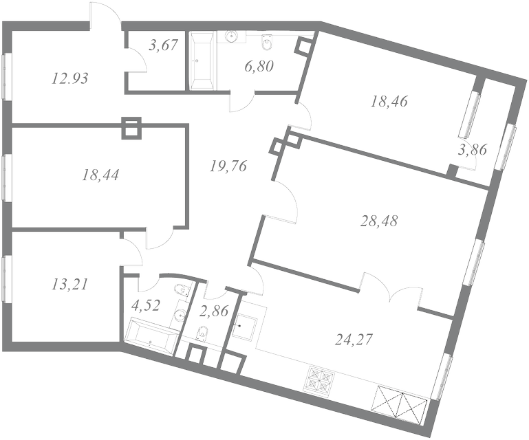 План квартиры №97 с 4 спальнями на 5 этаже 1 корпуса ЖК NEVA HAUS