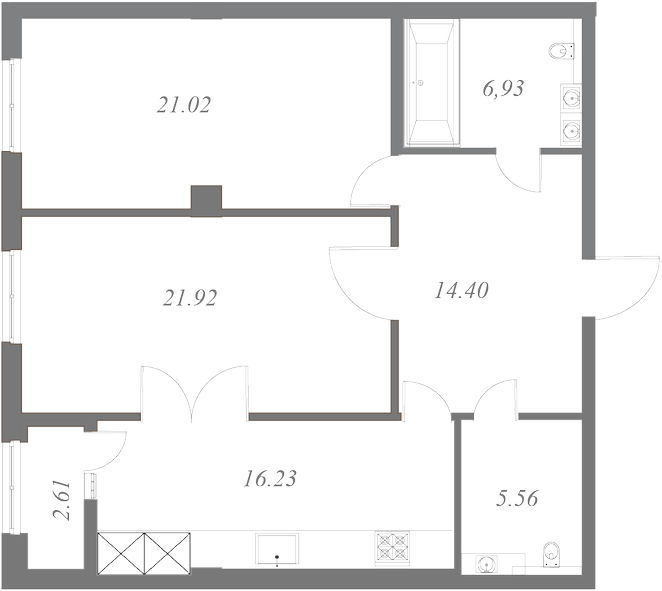 План квартиры №11 с 2 спальнями на 2 этаже 2 корпуса ЖК NEVA HAUS