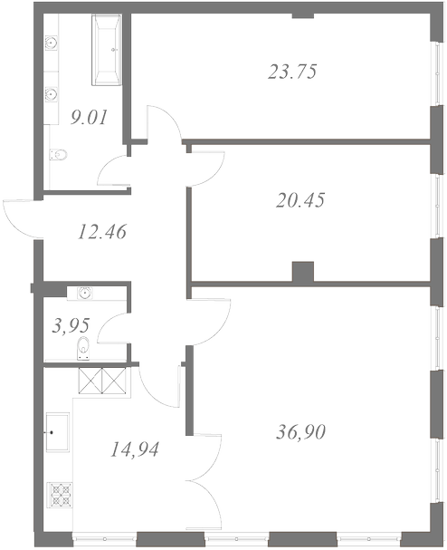 План квартиры №7 с 3 спальнями на 2 этаже 2 корпуса ЖК NEVA HAUS