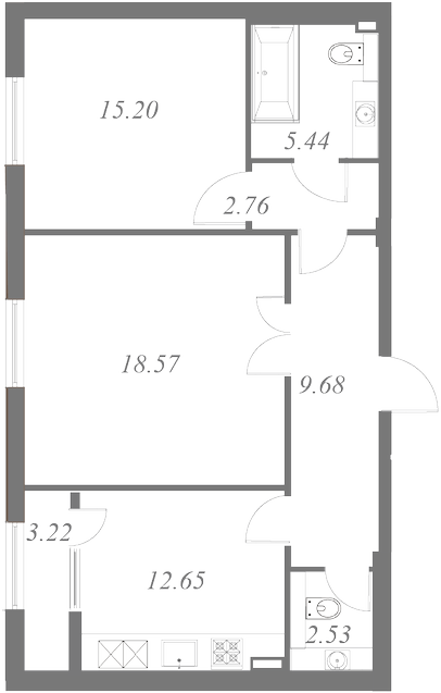 План квартиры №109 с 2 спальнями на 5 этаже 3 корпуса ЖК NEVA HAUS