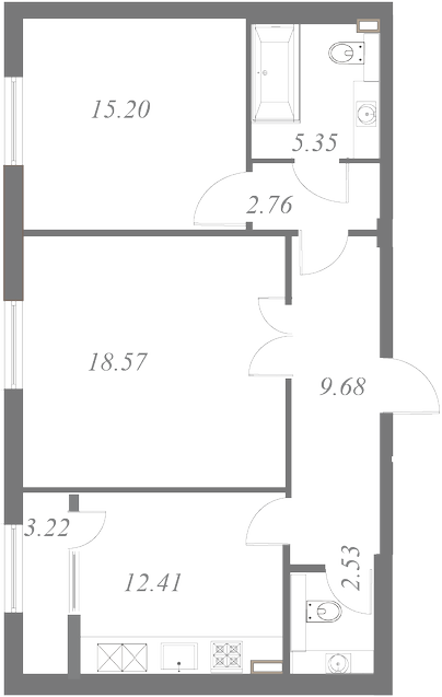 План квартиры №119 с 2 спальнями на 7 этаже 3 корпуса ЖК NEVA HAUS