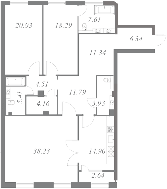 План квартиры №31 с 3 спальнями на 9 этаже 3 корпуса ЖК NEVA HAUS