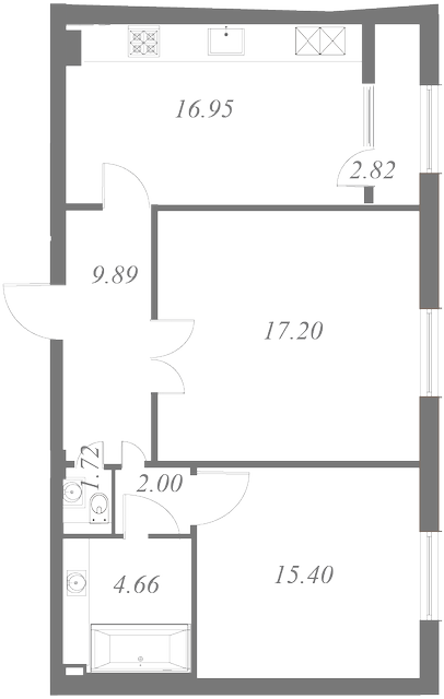 План квартиры №49 с 2 спальнями на 5 этаже 3 корпуса ЖК NEVA HAUS