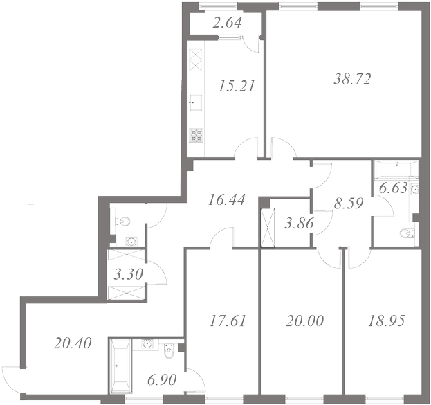 План квартиры №68 с 4 спальнями на 3 этаже 3 корпуса ЖК NEVA HAUS