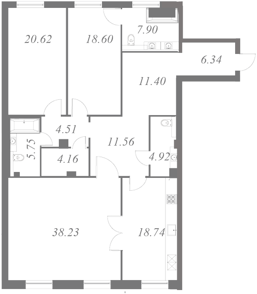 План квартиры №7 с 3 спальнями на 3 этаже 3 корпуса ЖК NEVA HAUS