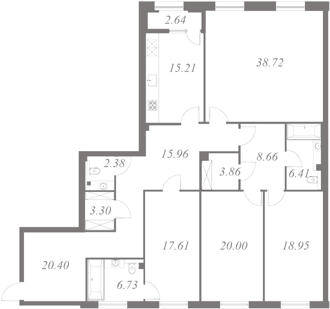 План квартиры №84 с 4 спальнями на 7 этаже 3 корпуса ЖК NEVA HAUS