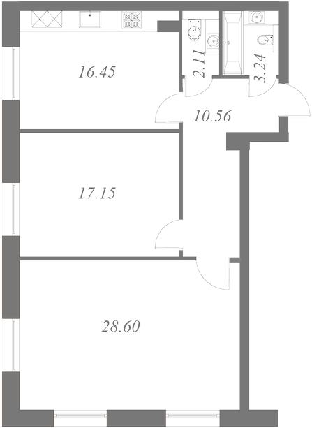 План квартиры №91 с 2 спальнями на 1 этаже 3 корпуса ЖК NEVA HAUS