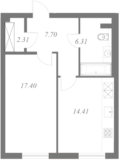 План квартиры №93 с 1 спальней на 1 этаже 3 корпуса ЖК NEVA HAUS