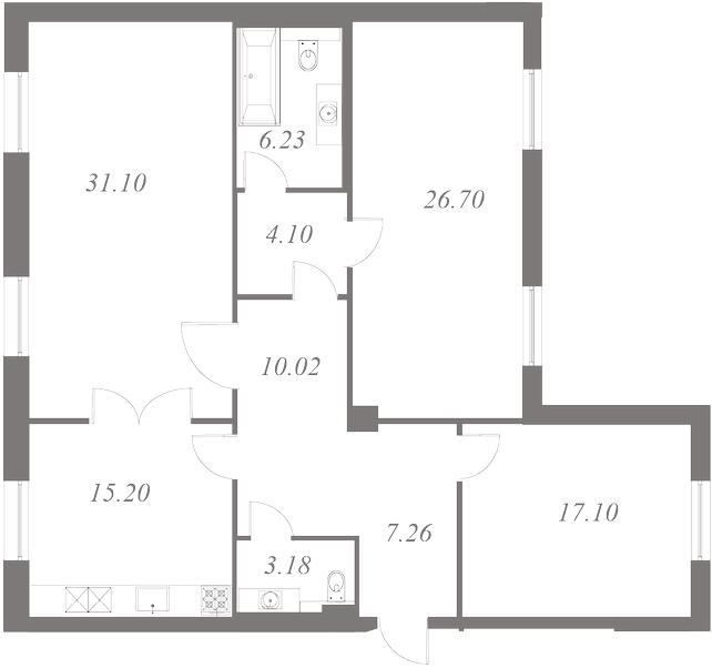 План квартиры №94 с 3 спальнями на 2 этаже 3 корпуса ЖК NEVA HAUS