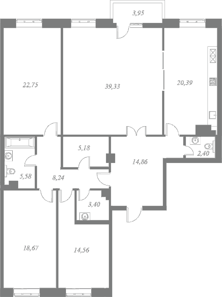 План квартиры №10 с 3 спальнями на 5 этаже 4 корпуса ЖК NEVA HAUS