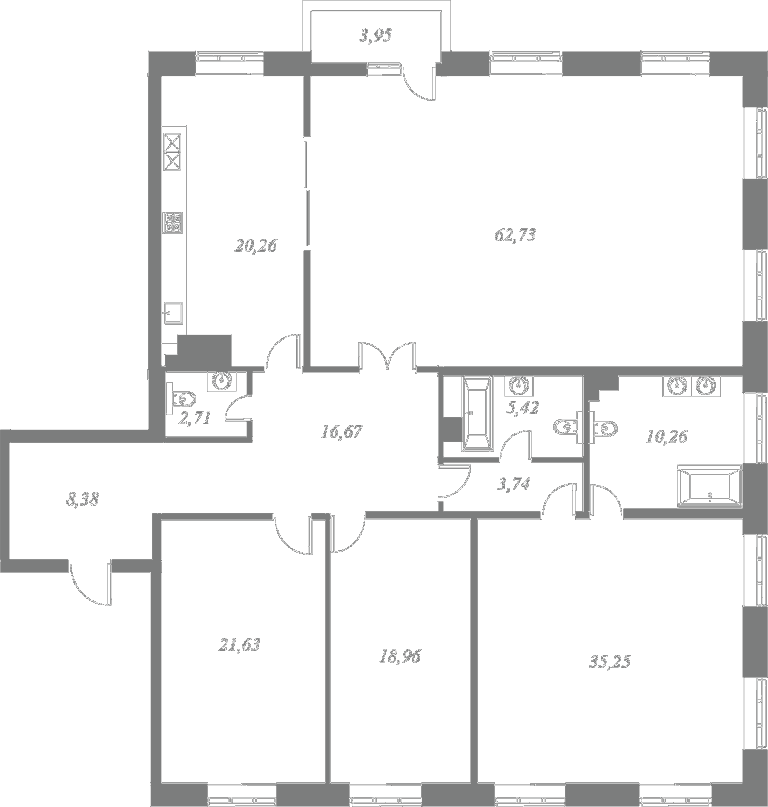 План квартиры №11 с 4 спальнями на 6 этаже 4 корпуса ЖК NEVA HAUS