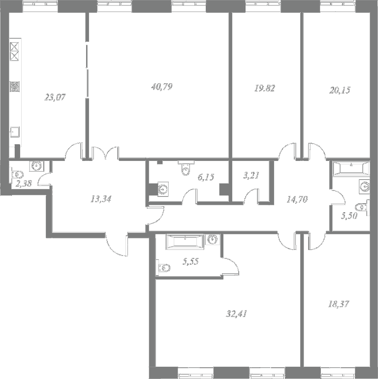 План квартиры №15 с 4 спальнями на 1 этаже 4 корпуса ЖК NEVA HAUS