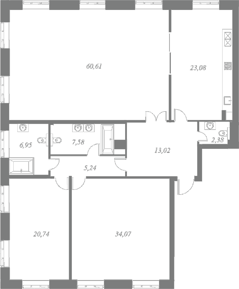План квартиры №16 с 3 спальнями на 1 этаже 4 корпуса ЖК NEVA HAUS