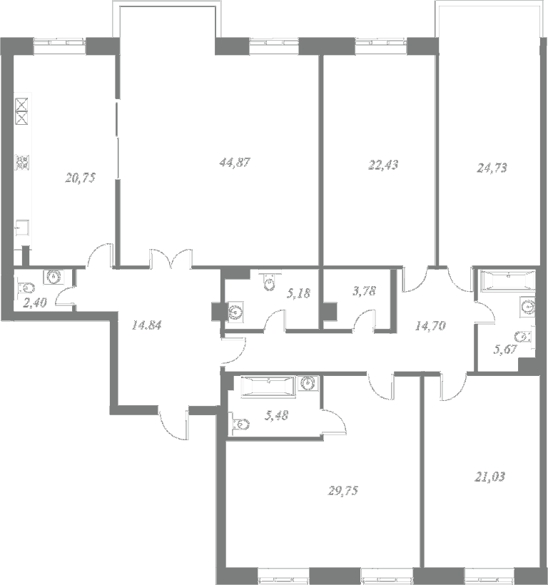 План квартиры №17 с 5 спальнями на 2 этаже 4 корпуса ЖК NEVA HAUS