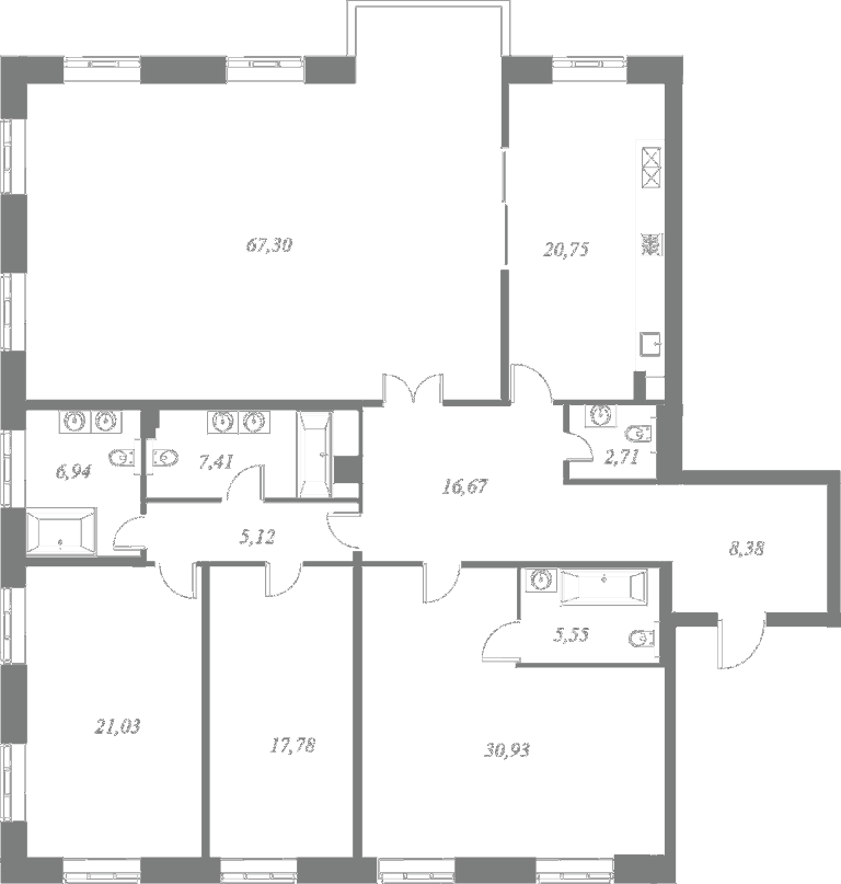 План квартиры №18 с 4 спальнями на 2 этаже 4 корпуса ЖК NEVA HAUS