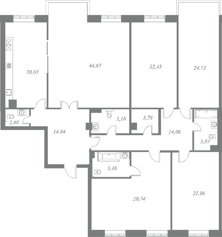 План квартиры №19 с 5 спальнями на 3 этаже 4 корпуса ЖК NEVA HAUS