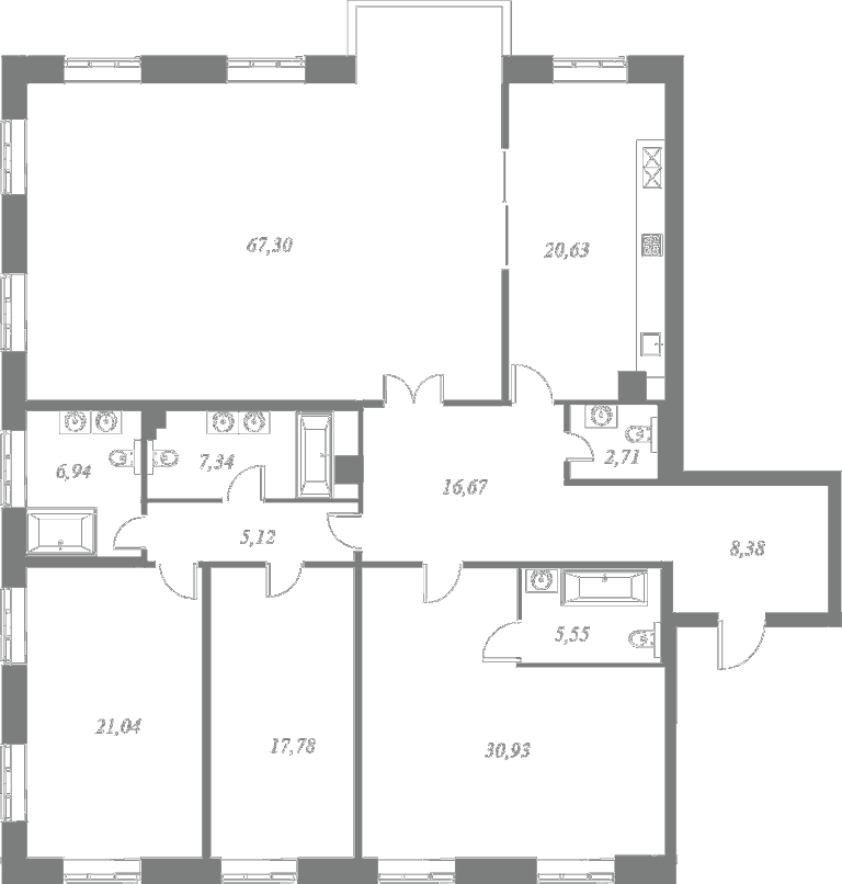 План квартиры №20 с 4 спальнями на 3 этаже 4 корпуса ЖК NEVA HAUS