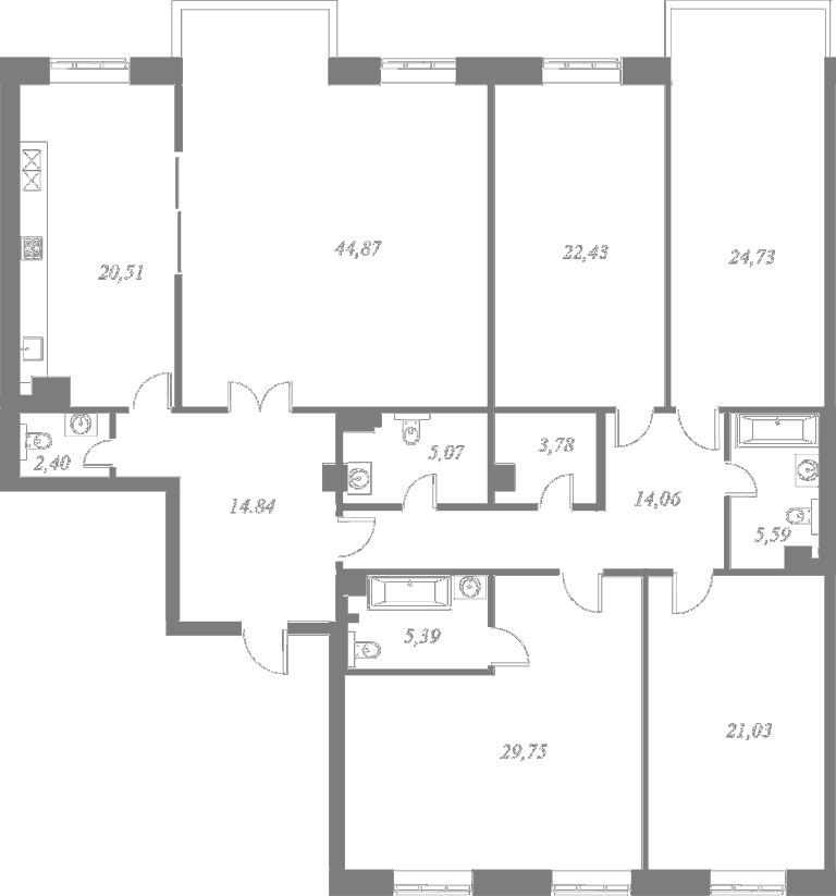 План квартиры №21 с 4 спальнями на 4 этаже 4 корпуса ЖК NEVA HAUS