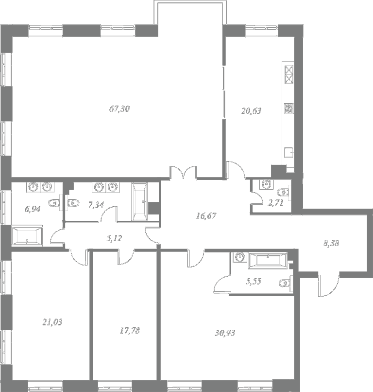 План квартиры №22 с 4 спальнями на 4 этаже 4 корпуса ЖК NEVA HAUS