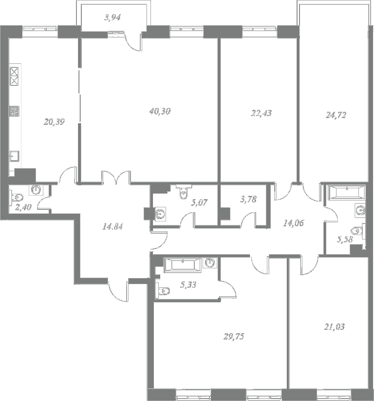 План квартиры №23 с 4 спальнями на 5 этаже 4 корпуса ЖК NEVA HAUS