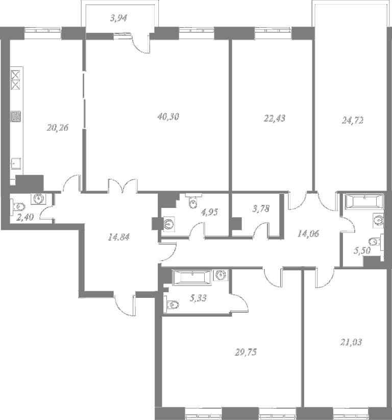 План квартиры №25 с 4 спальнями на 6 этаже 4 корпуса ЖК NEVA HAUS