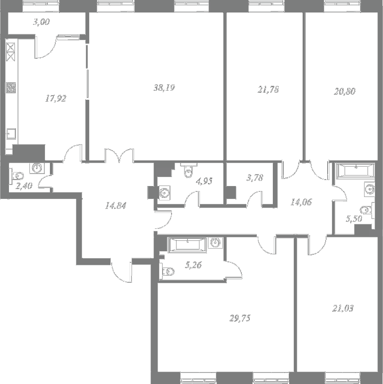 План квартиры №27 с 4 спальнями на 7 этаже 4 корпуса ЖК NEVA HAUS